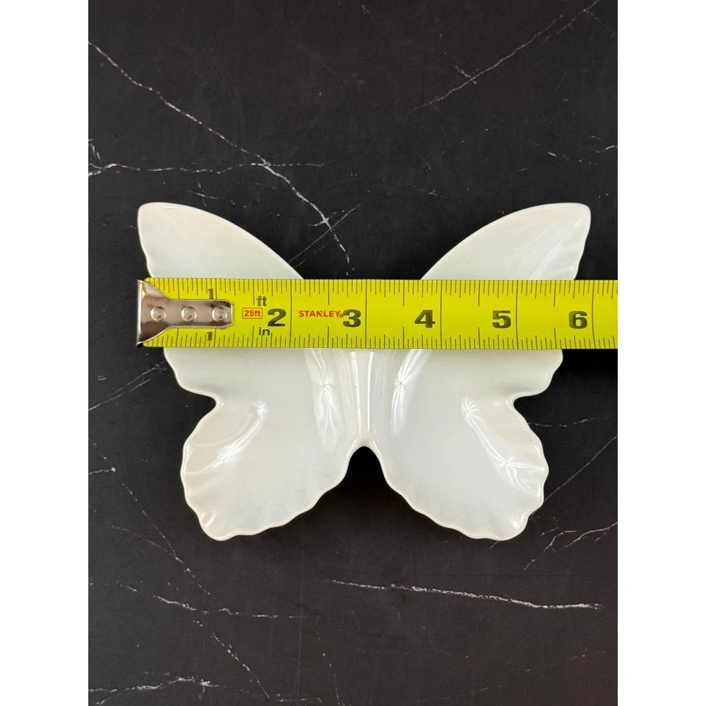 VTG O.M.C. Japan White Porcelaing Butterfly Trinket Jewelry Dish 6X4.5in